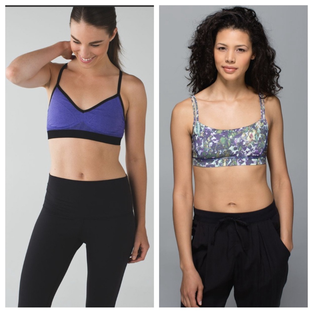 2pc Lululemon size 4 hold Your Om Bra II &
Heathered Iris Flower Straight Up Bra